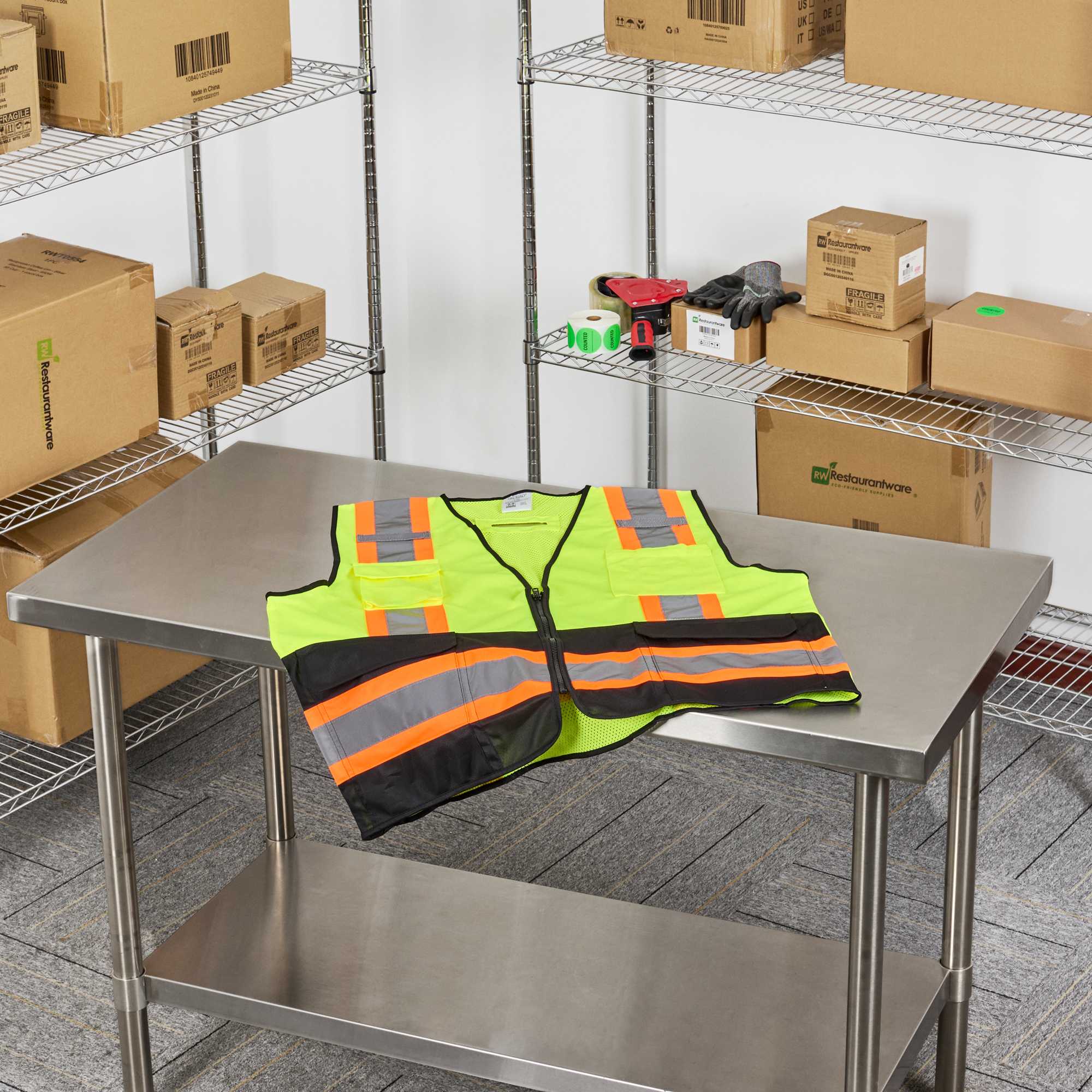 Be Safe Type R Class 2 Lime 4XL/5XL Deluxe High Visibility Safety Vest - Zipper Closure, Black Panel, Reflective Tape - 1 count box