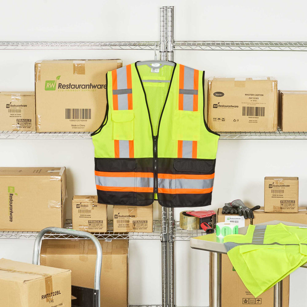 Be Safe Type R Class 2 Lime 4XL/5XL Deluxe High Visibility Safety Vest - Zipper Closure, Black Panel, Reflective Tape - 1 count box