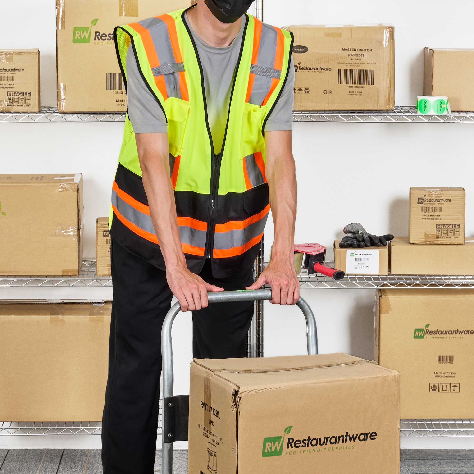 Be Safe Type R Class 2 Lime 4XL/5XL Deluxe High Visibility Safety Vest - Zipper Closure, Black Panel, Reflective Tape - 1 count box