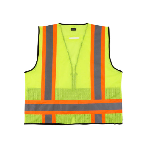 Be Safe Type R Class 2 Lime 4XL/5XL Deluxe High Visibility Safety Vest - Zipper Closure, Black Panel, Reflective Tape - 20 count box