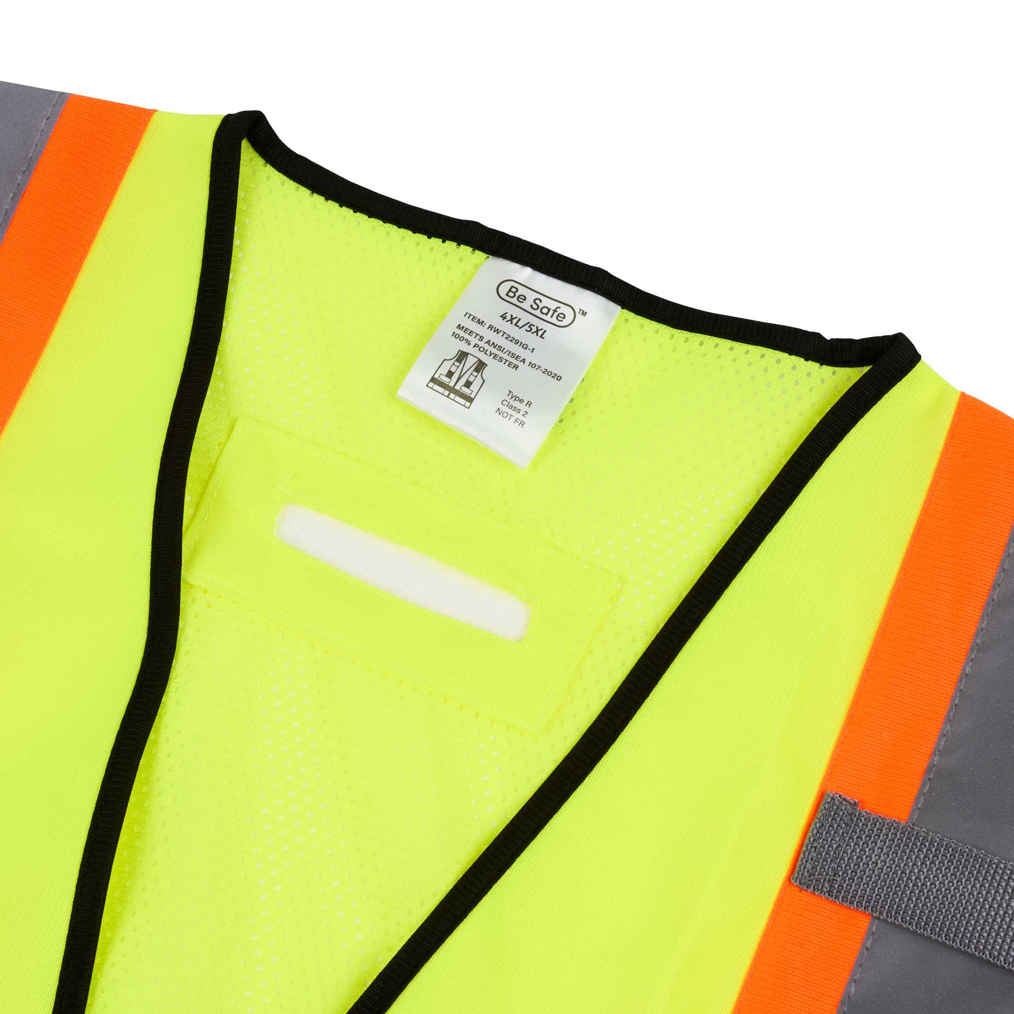 Be Safe Type R Class 2 Lime 4XL/5XL Deluxe High Visibility Safety Vest - Zipper Closure, Black Panel, Reflective Tape - 20 count box