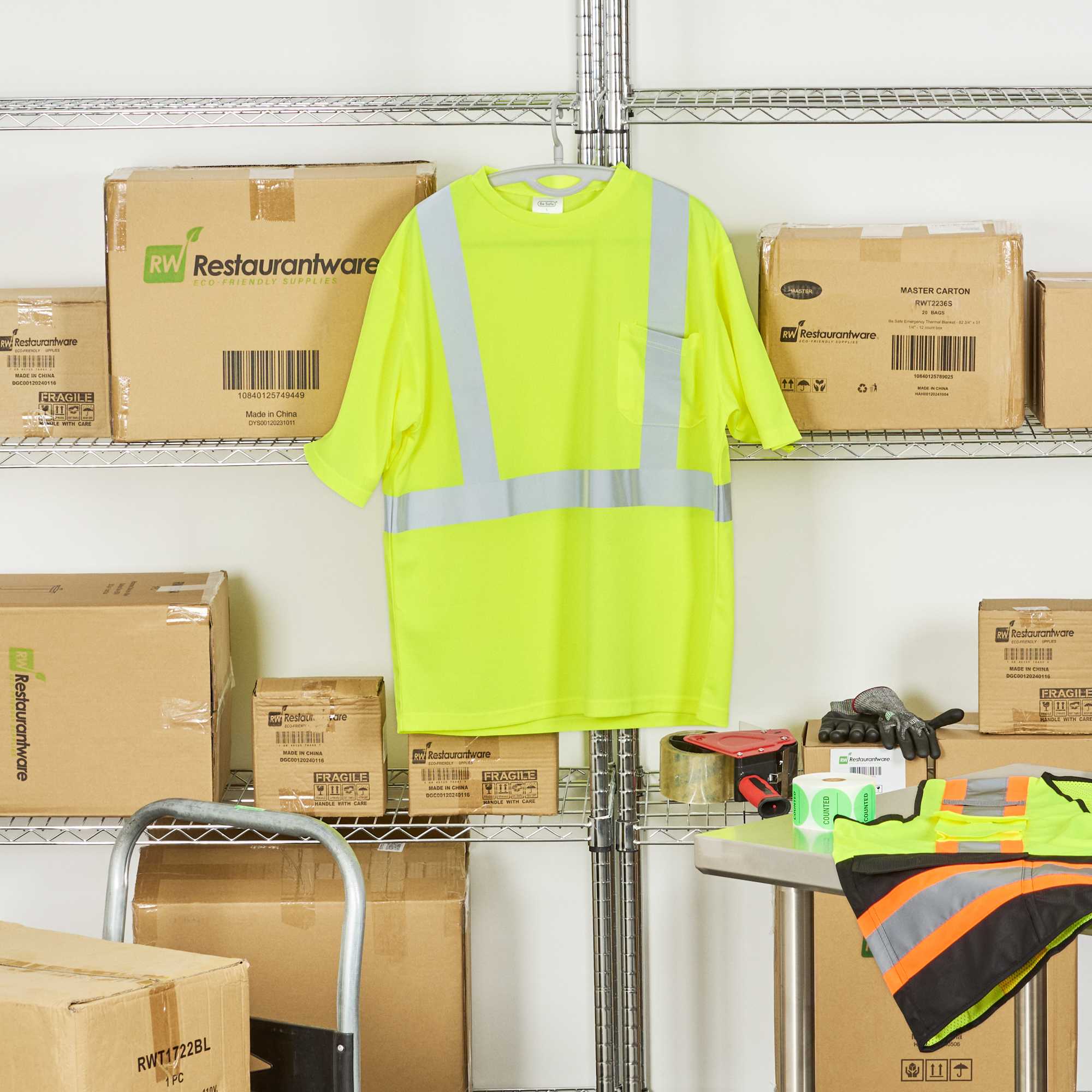 Be Safe Type R Class 2 Lime M High Visibility Mesh Safety Shirt - Short Sleeve, Reflective Tape - 20 count box