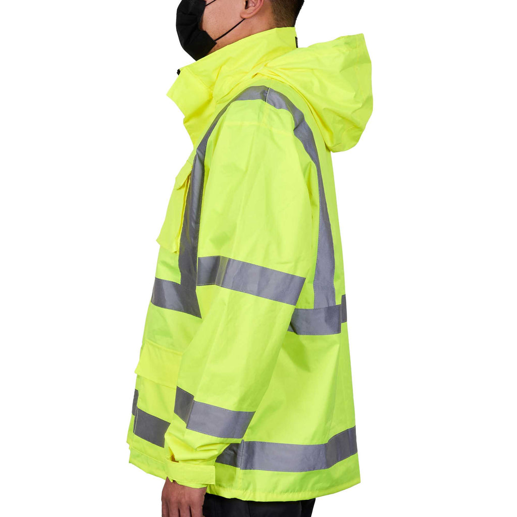 Be Safe Type R Class 3 Lime M High Visibility Lightweight Rain Jacket - Zipper Closure, Reflective Tape - 1 count box
