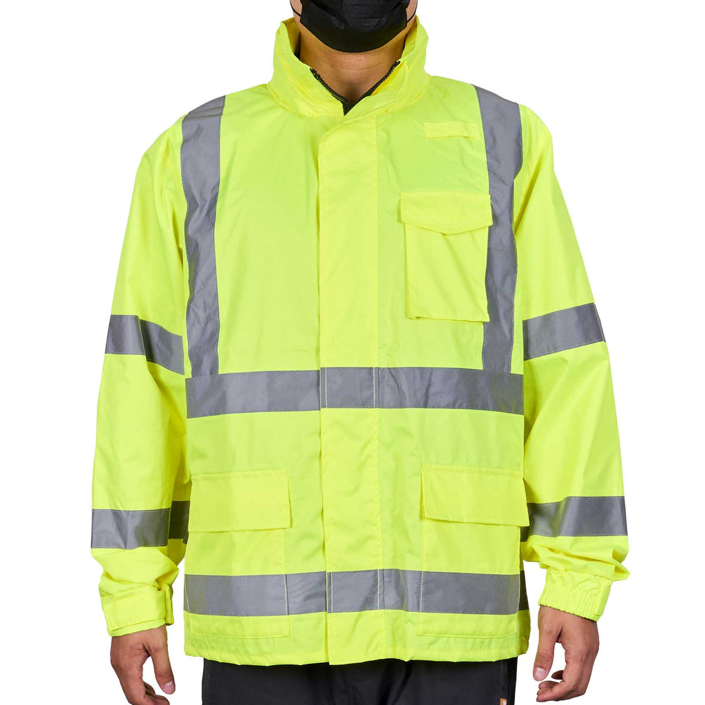 Be Safe Type R Class 3 Lime M High Visibility Lightweight Rain Jacket - Zipper Closure, Reflective Tape - 20 count box
