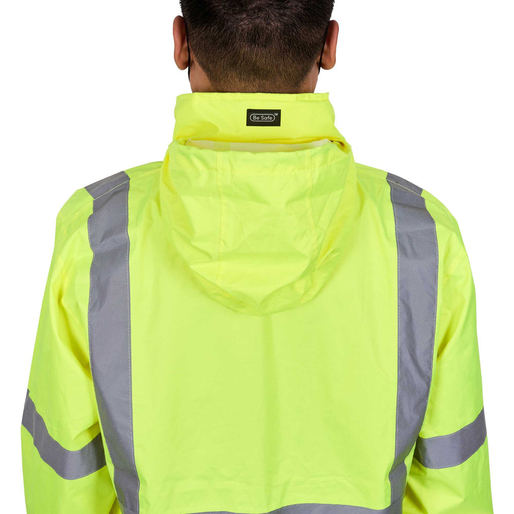 Be Safe Type R Class 3 Lime M High Visibility Lightweight Rain Jacket - Zipper Closure, Reflective Tape - 20 count box