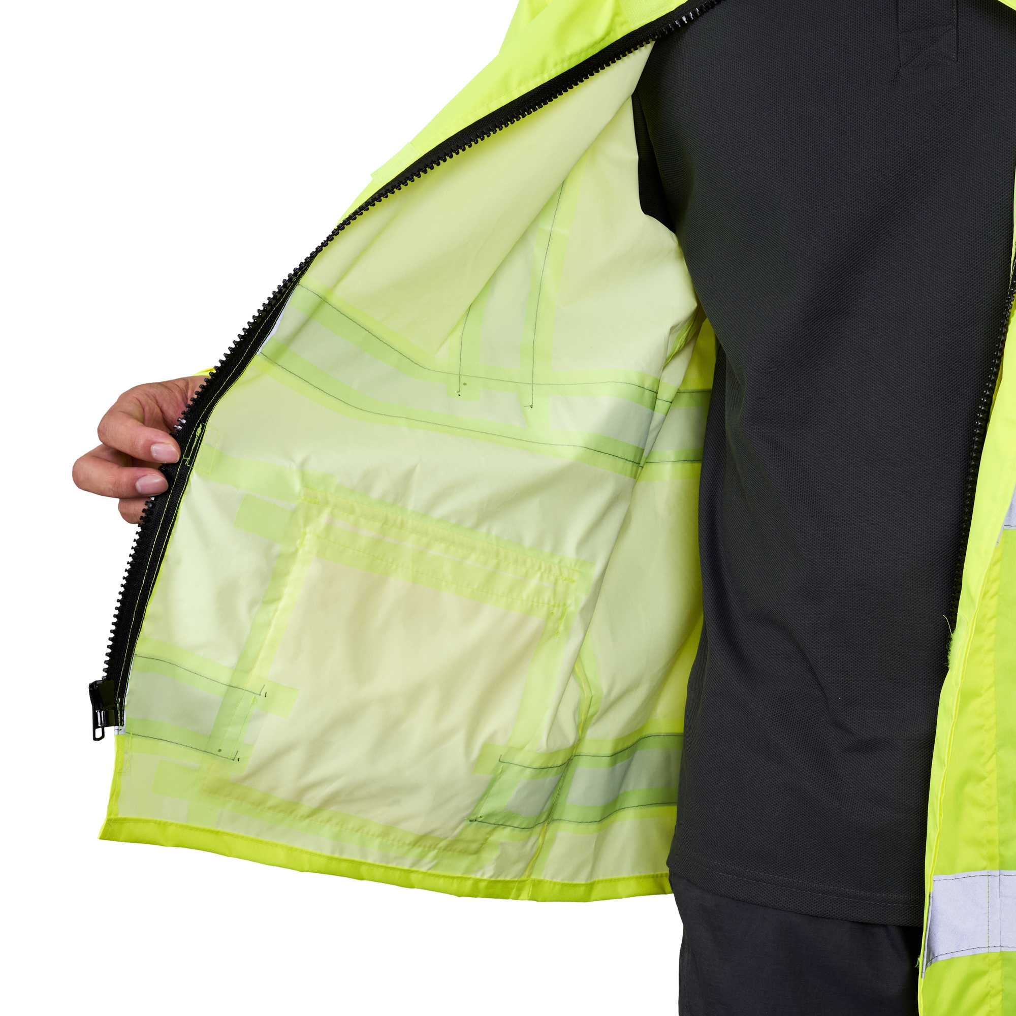 Be Safe Type R Class 3 Lime M High Visibility Lightweight Rain Jacket - Zipper Closure, Reflective Tape - 20 count box