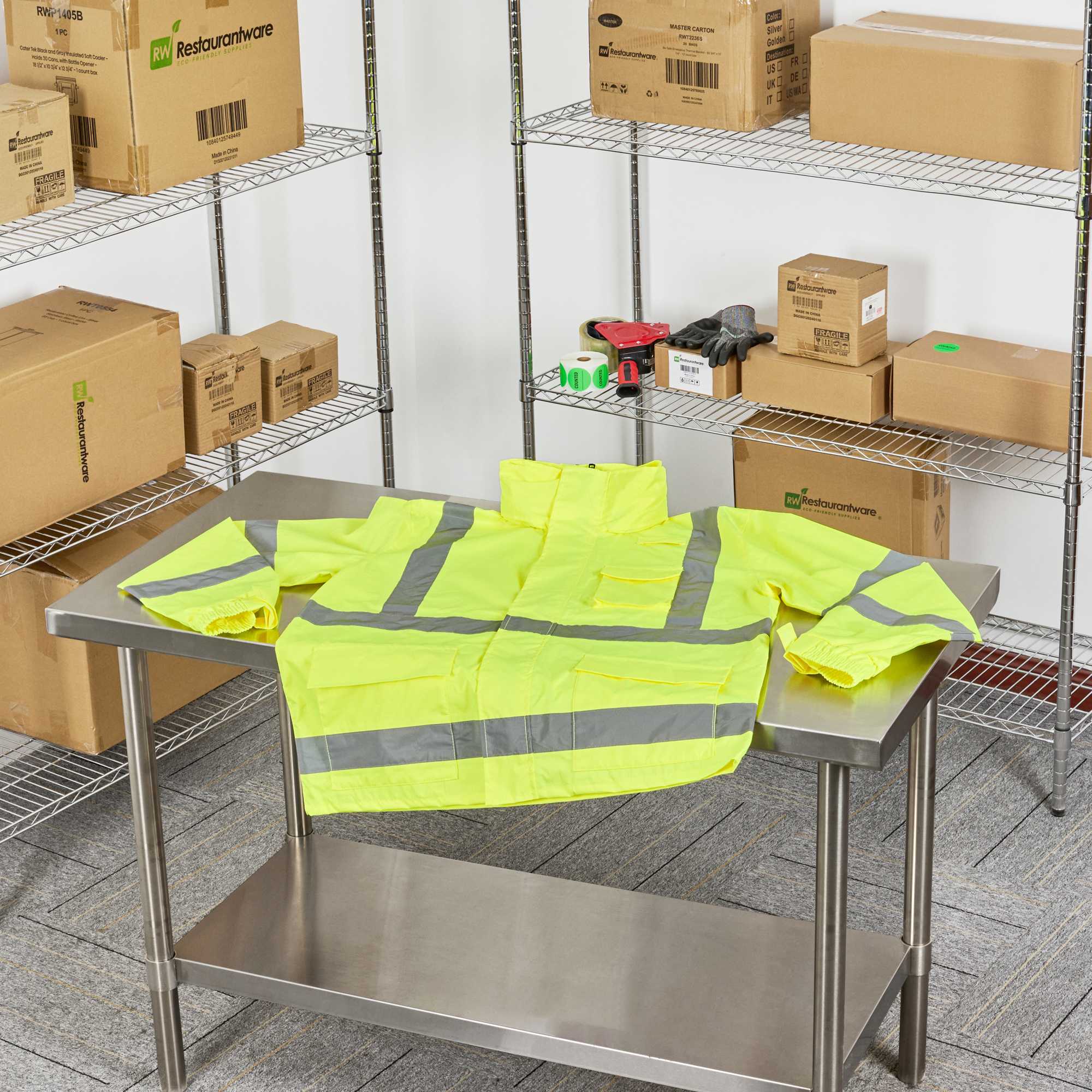Be Safe Type R Class 3 Lime L High Visibility Lightweight Rain Jacket - Zipper Closure, Reflective Tape - 1 count box