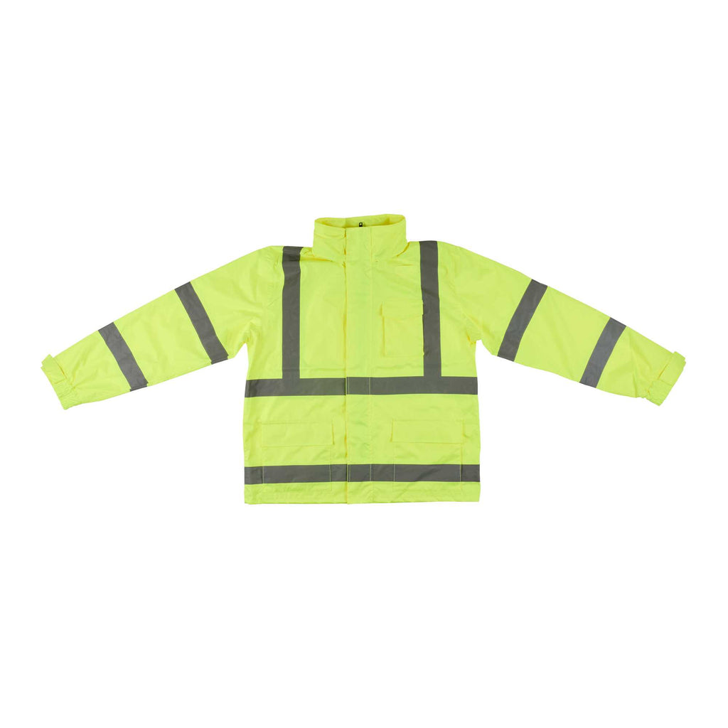 Be Safe Type R Class 3 Lime L High Visibility Lightweight Rain Jacket - Zipper Closure, Reflective Tape - 1 count box