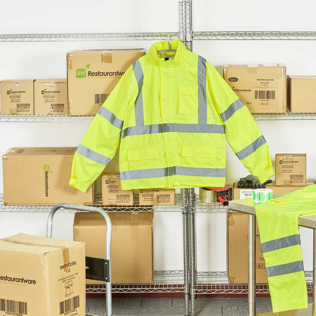 Be Safe Type R Class 3 Lime L High Visibility Lightweight Rain Jacket - Zipper Closure, Reflective Tape - 20 count box