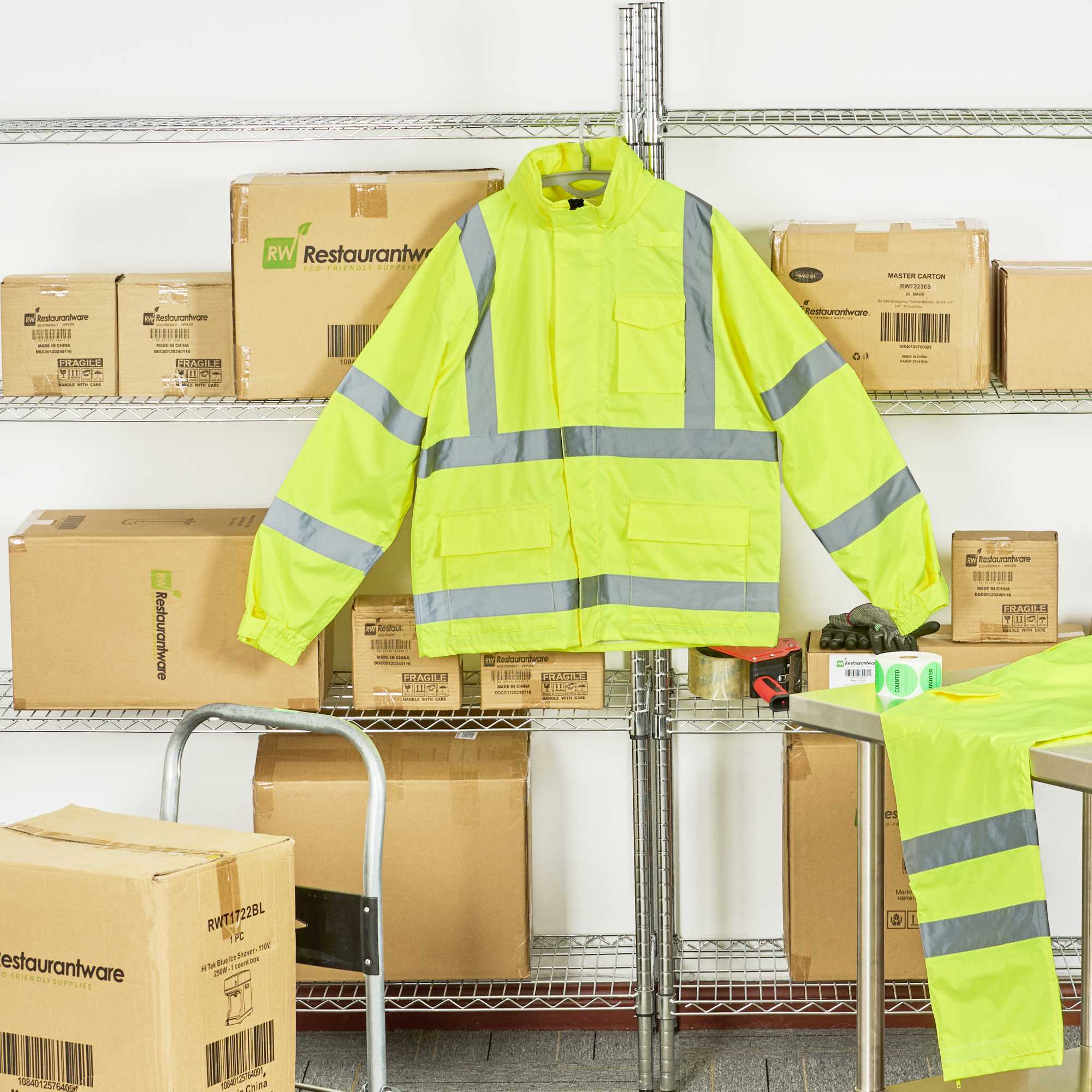 Be Safe Type R Class 3 Lime L High Visibility Lightweight Rain Jacket - Zipper Closure, Reflective Tape - 20 count box