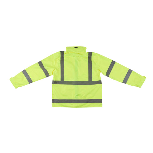 Be Safe Type R Class 3 Lime XL High Visibility Lightweight Rain Jacket - Zipper Closure, Reflective Tape - 20 count box