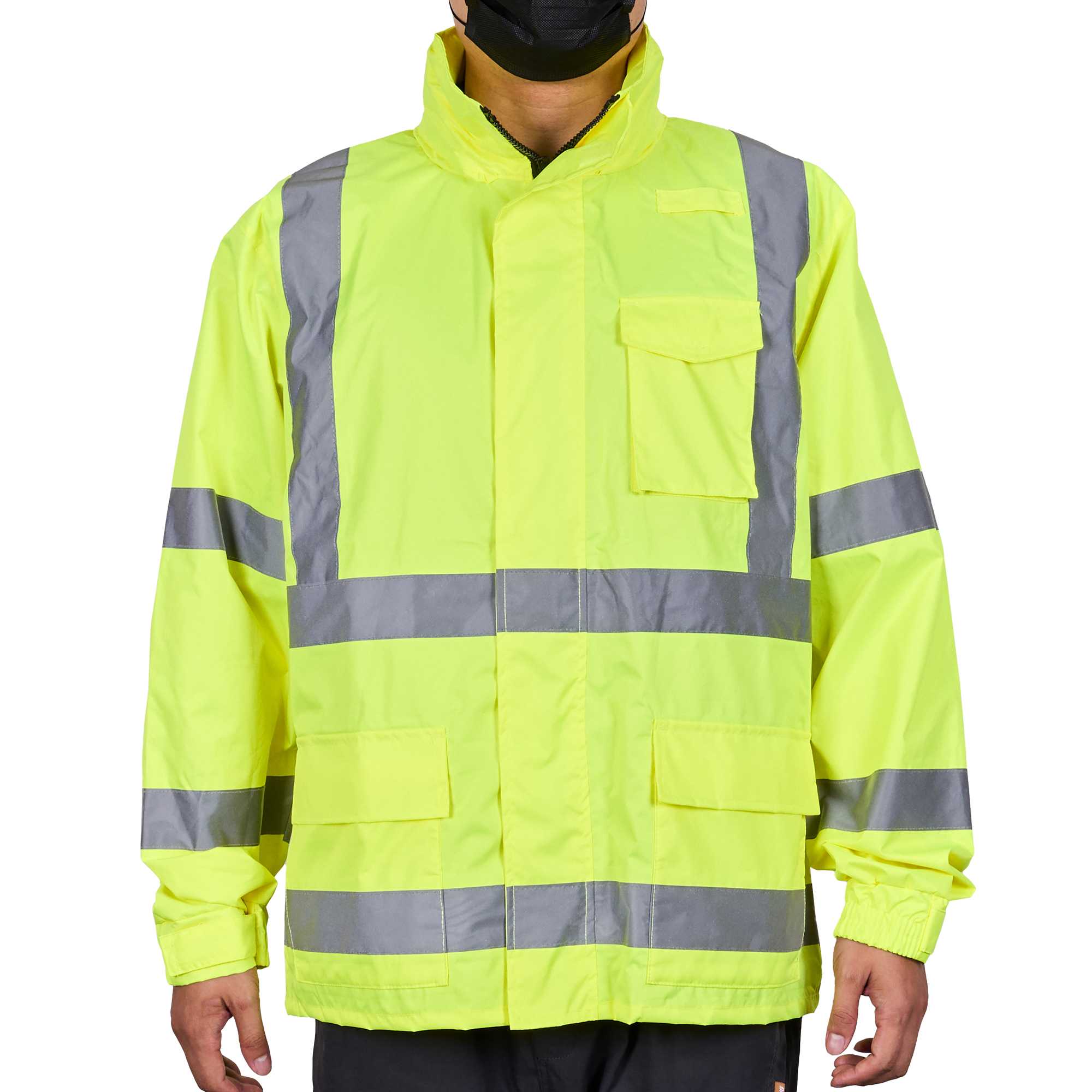 Be Safe Type R Class 3 Lime XL High Visibility Lightweight Rain Jacket - Zipper Closure, Reflective Tape - 20 count box