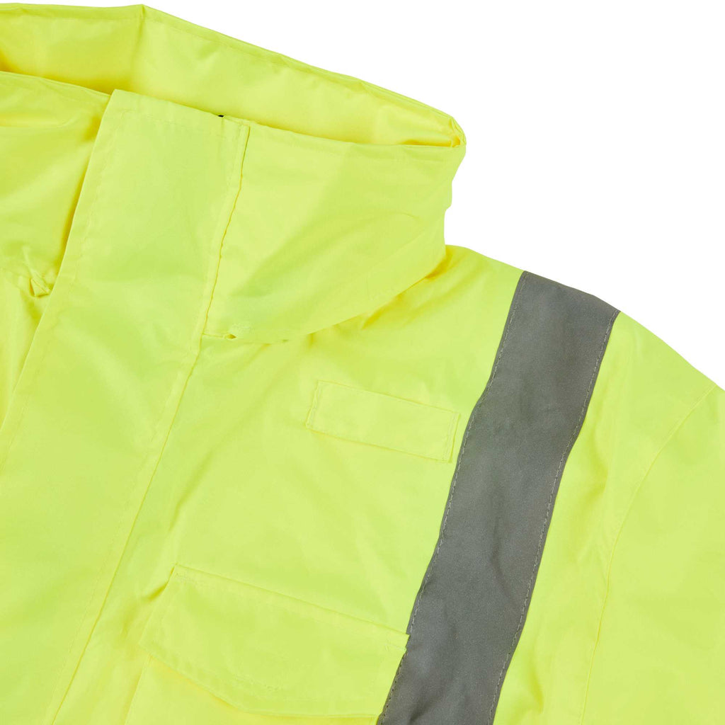 Be Safe Type R Class 3 Lime XL High Visibility Lightweight Rain Jacket - Zipper Closure, Reflective Tape - 20 count box
