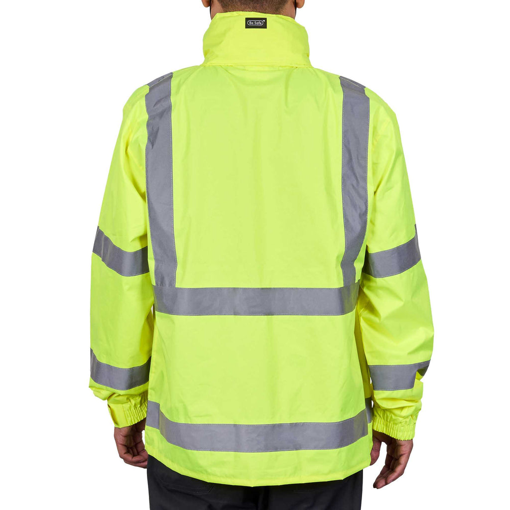 Be Safe Type R Class 3 Lime 2XL High Visibility Lightweight Rain Jacket - Zipper Closure, Reflective Tape - 1 count box