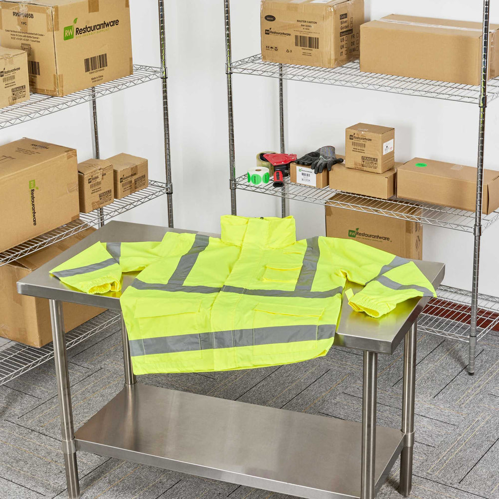 Be Safe Type R Class 3 Lime 2XL High Visibility Lightweight Rain Jacket - Zipper Closure, Reflective Tape - 20 count box