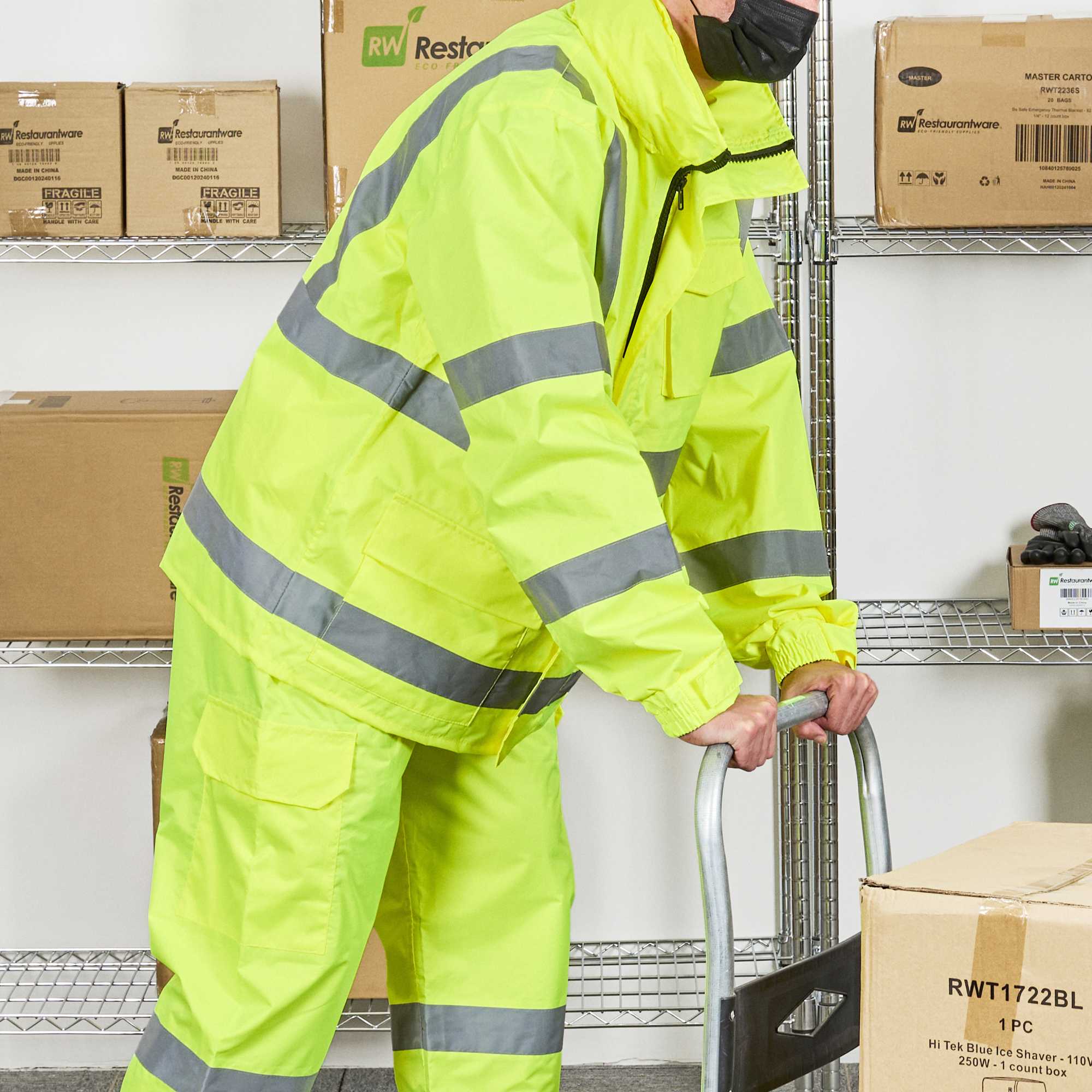 Be Safe Type R Class 3 Lime 2XL High Visibility Lightweight Rain Jacket - Zipper Closure, Reflective Tape - 20 count box