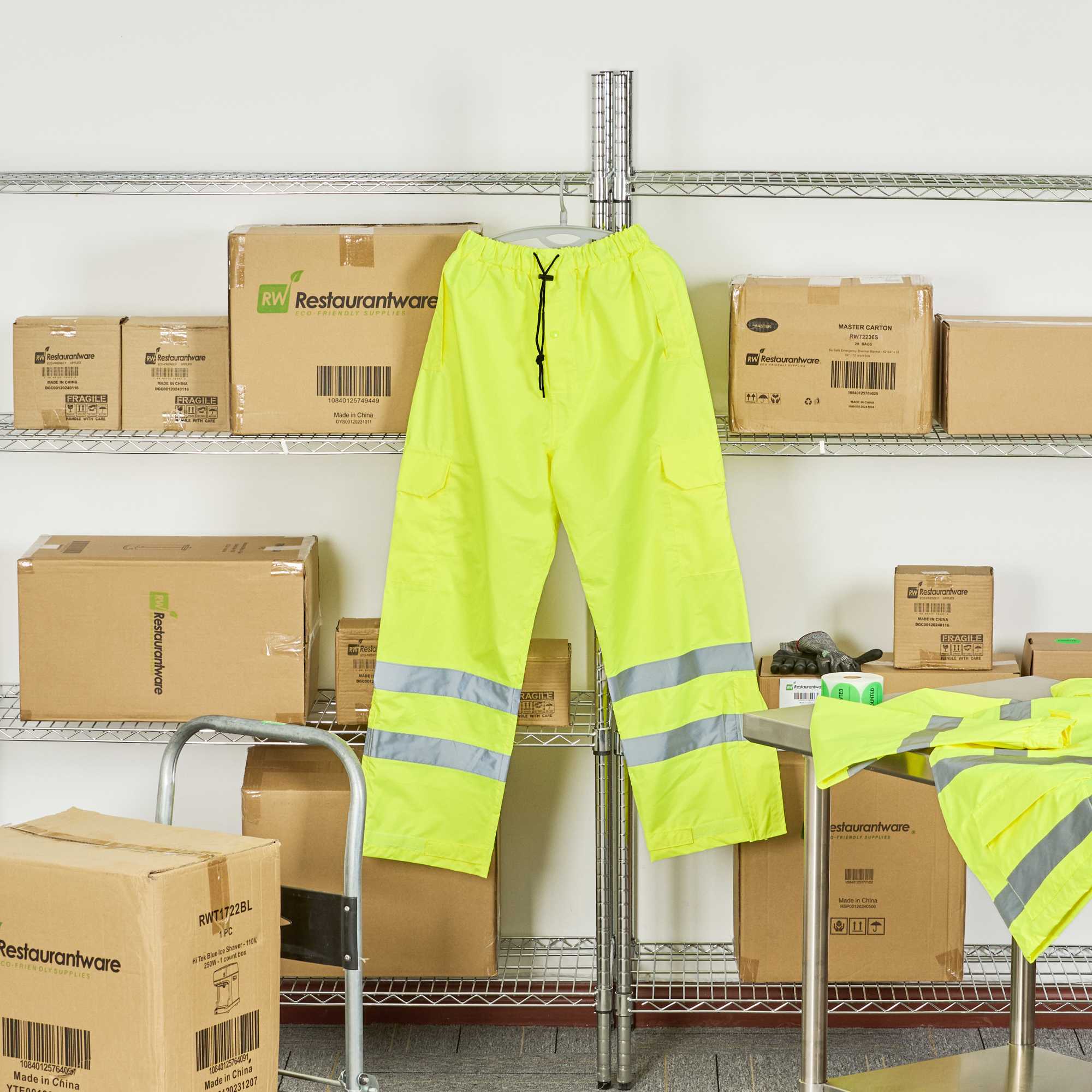 Be Safe Class E Lime M High Visibility Lightweight Rain Pants - Reflective Tape - 20 count box