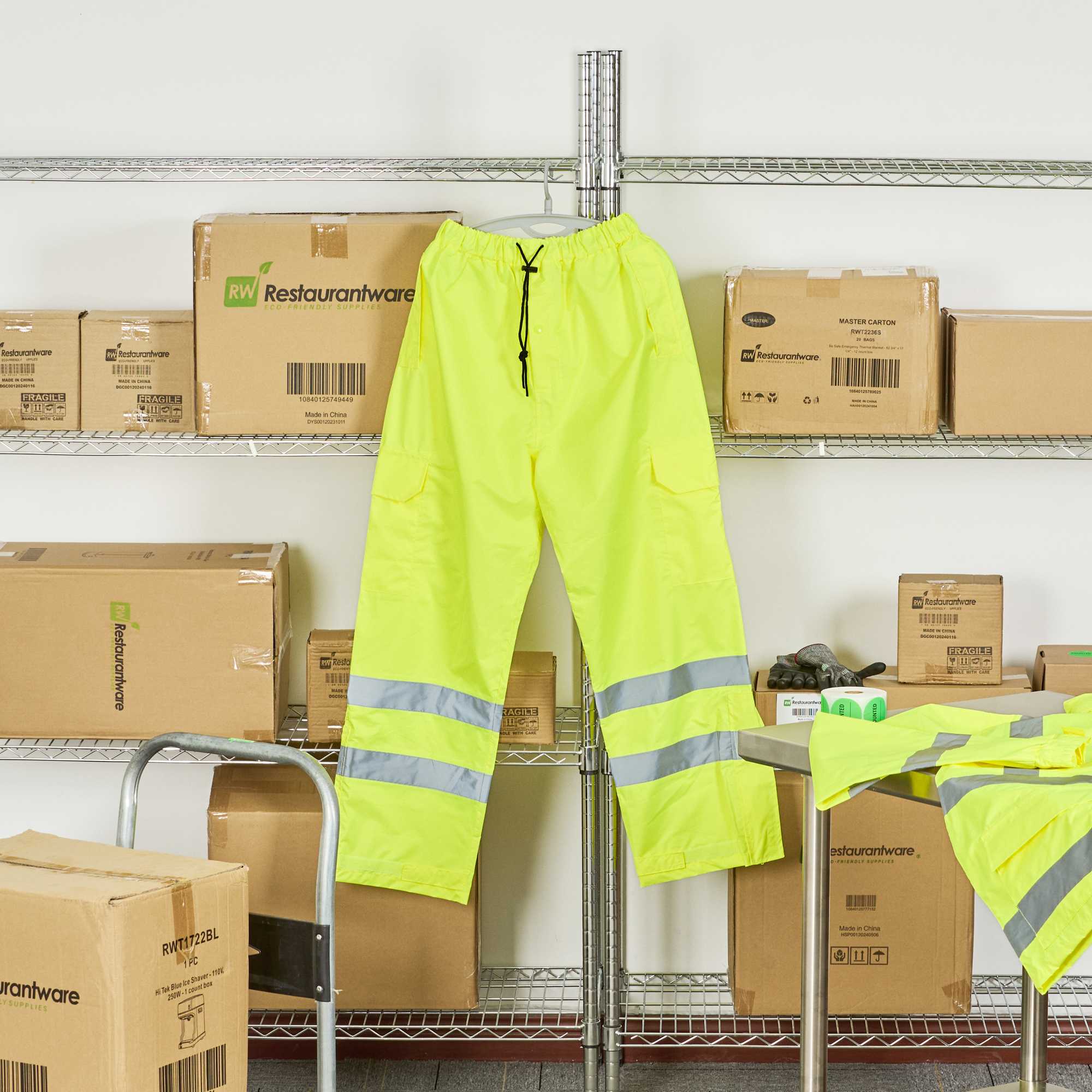Be Safe Class E Lime L High Visibility Lightweight Rain Pants - Reflective Tape - 20 count box