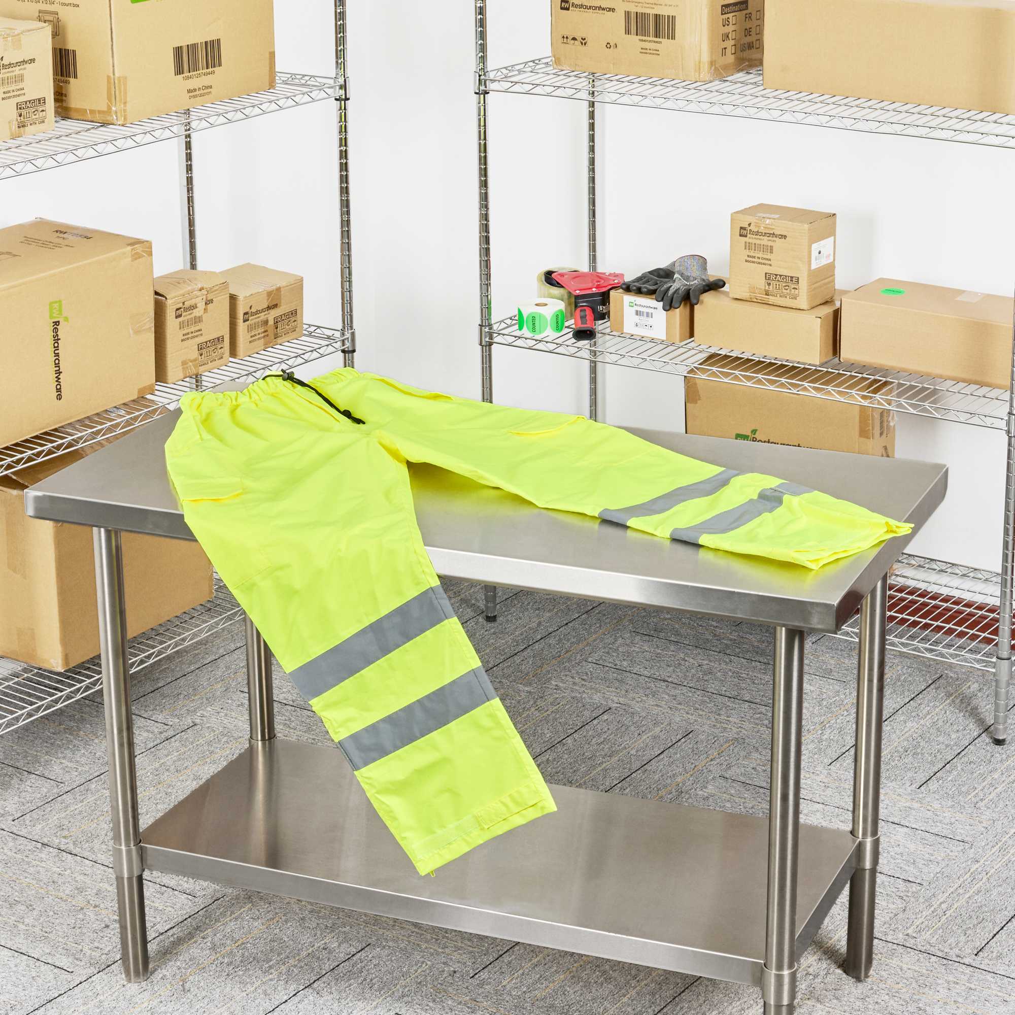 Be Safe Class E Lime XL High Visibility Lightweight Rain Pants - Reflective Tape - 1 count box