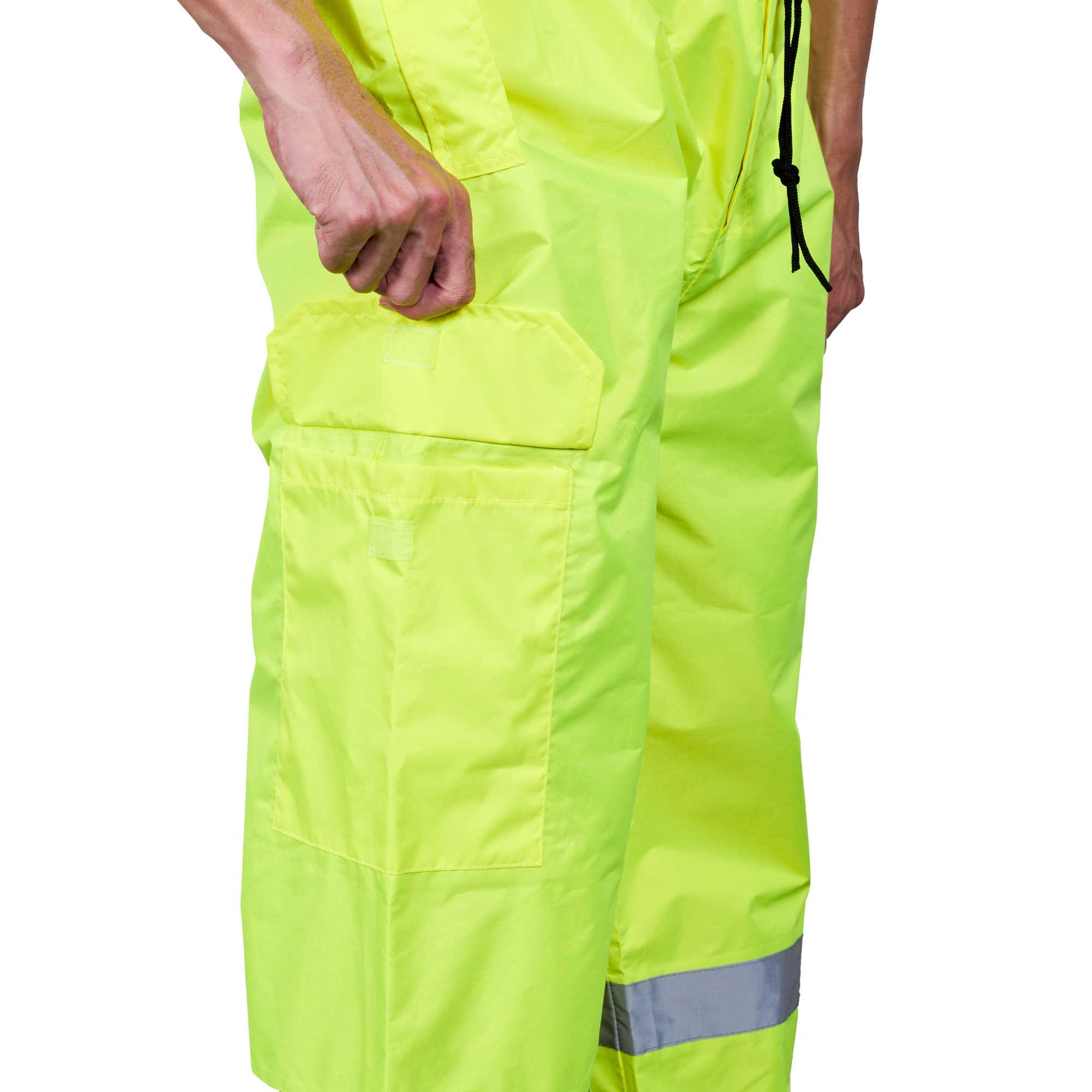 Be Safe Class E Lime XL High Visibility Lightweight Rain Pants - Reflective Tape - 20 count box