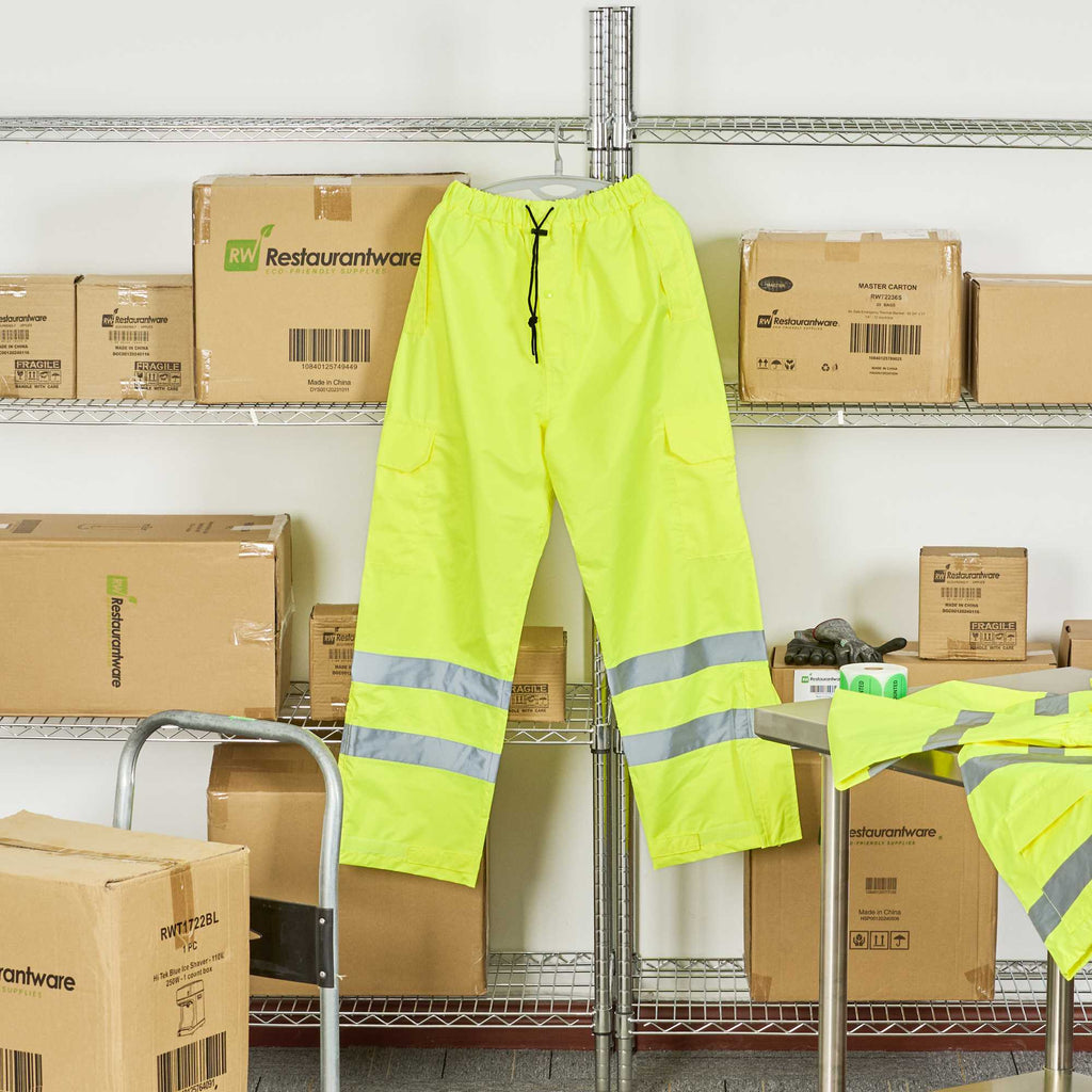 Be Safe Class E Lime XL High Visibility Lightweight Rain Pants - Reflective Tape - 20 count box