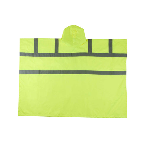 Be Safe Type R Class 3 Lime One Size Fits All High Visibility Lightweight Rain Poncho - Reflective Tape - 1 count box