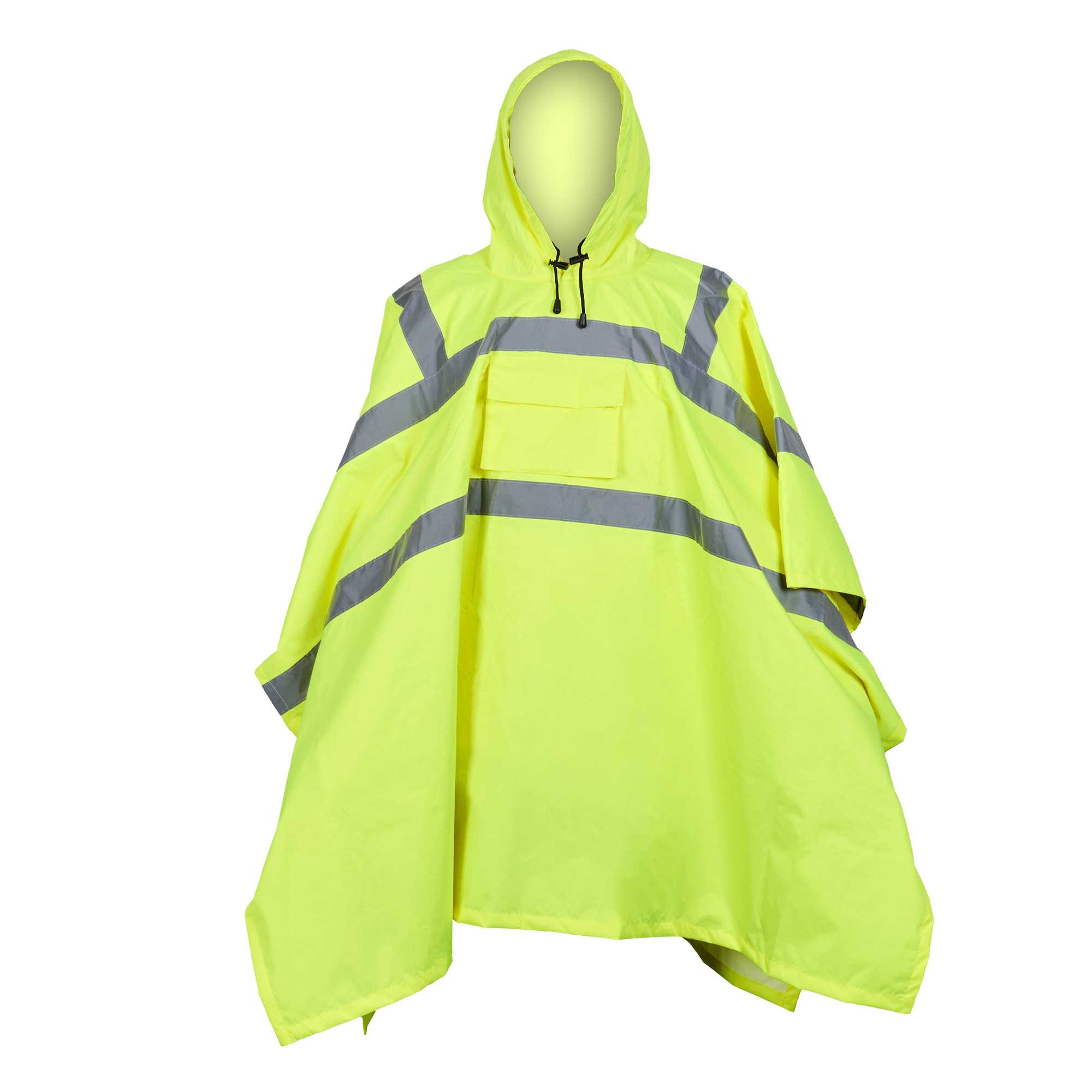 Be Safe Type R Class 3 Lime One Size Fits All High Visibility Lightweight Rain Poncho - Reflective Tape - 1 count box
