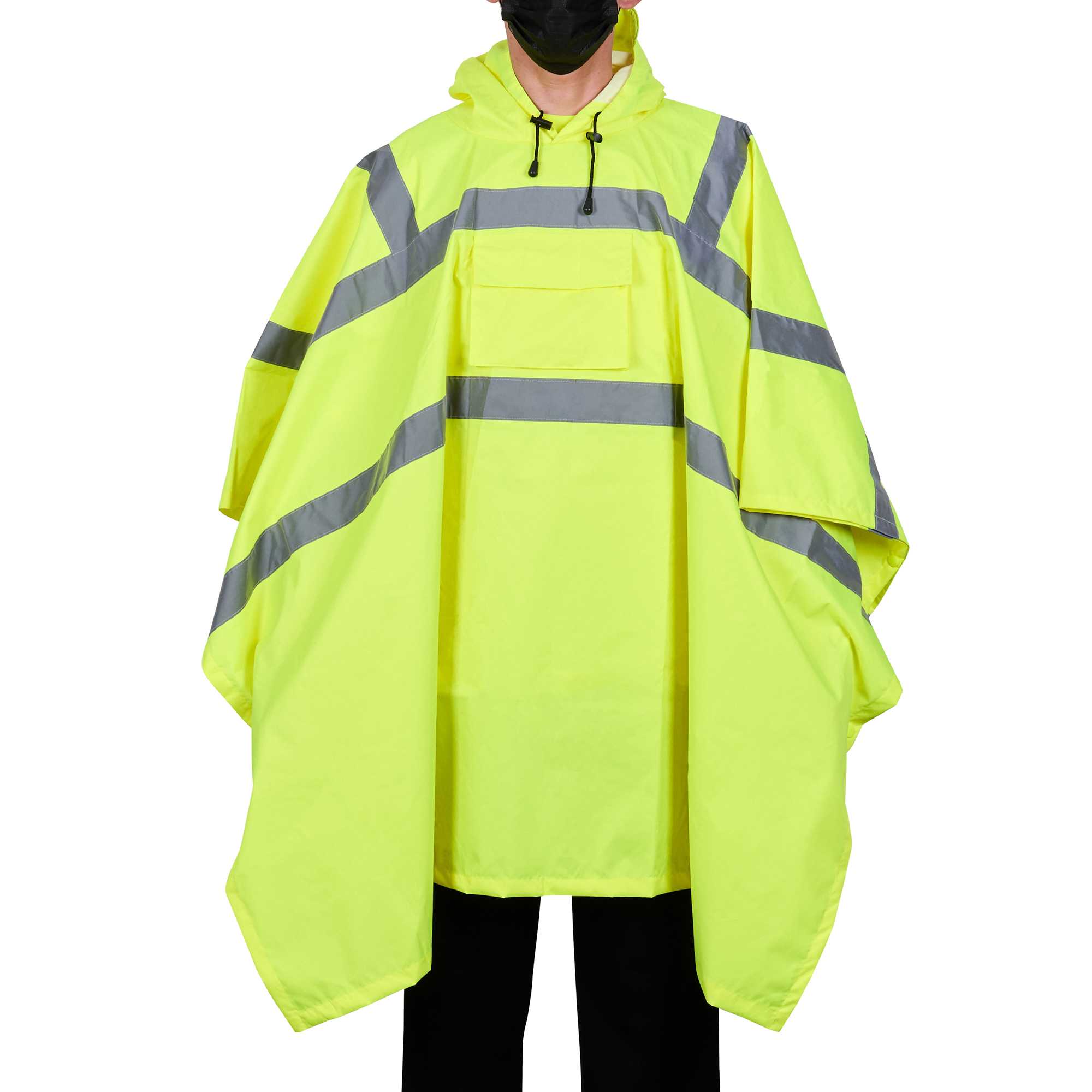 Be Safe Type R Class 3 Lime One Size Fits All High Visibility Lightweight Rain Poncho - Reflective Tape - 1 count box