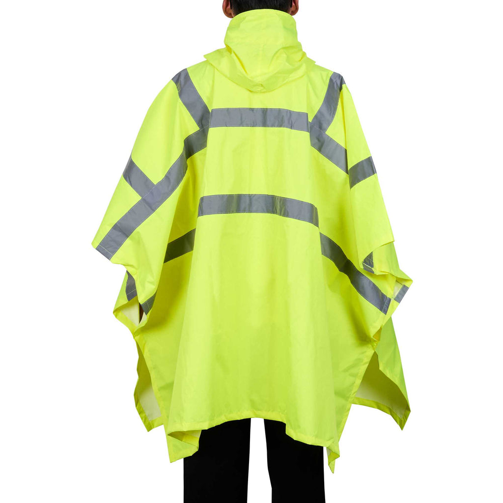 Be Safe Type R Class 3 Lime One Size Fits All High Visibility Lightweight Rain Poncho - Reflective Tape - 1 count box