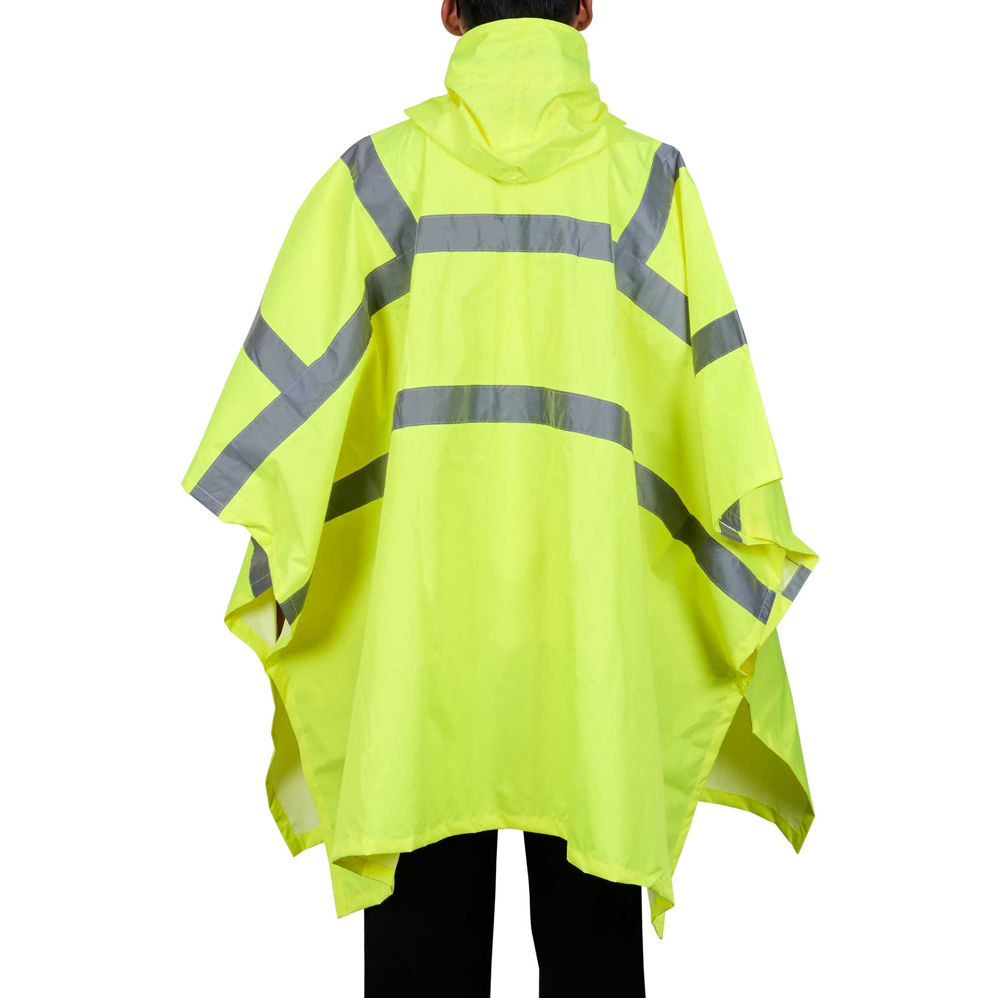 Be Safe Type R Class 3 Lime One Size Fits All High Visibility Lightweight Rain Poncho - Reflective Tape - 1 count box