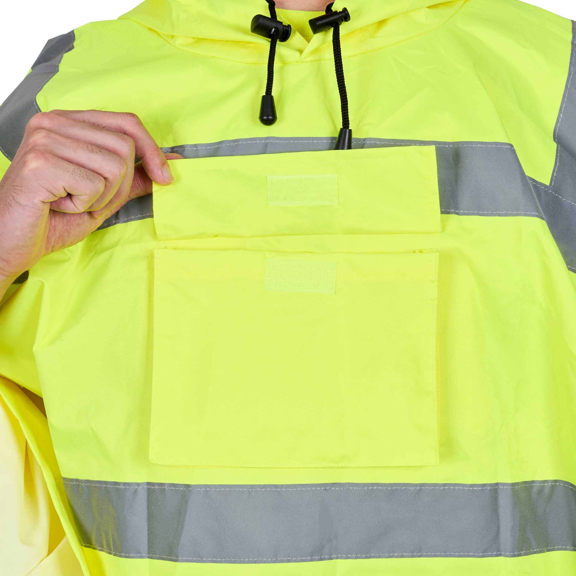 Be Safe Type R Class 3 Lime One Size Fits All High Visibility Lightweight Rain Poncho - Reflective Tape - 1 count box