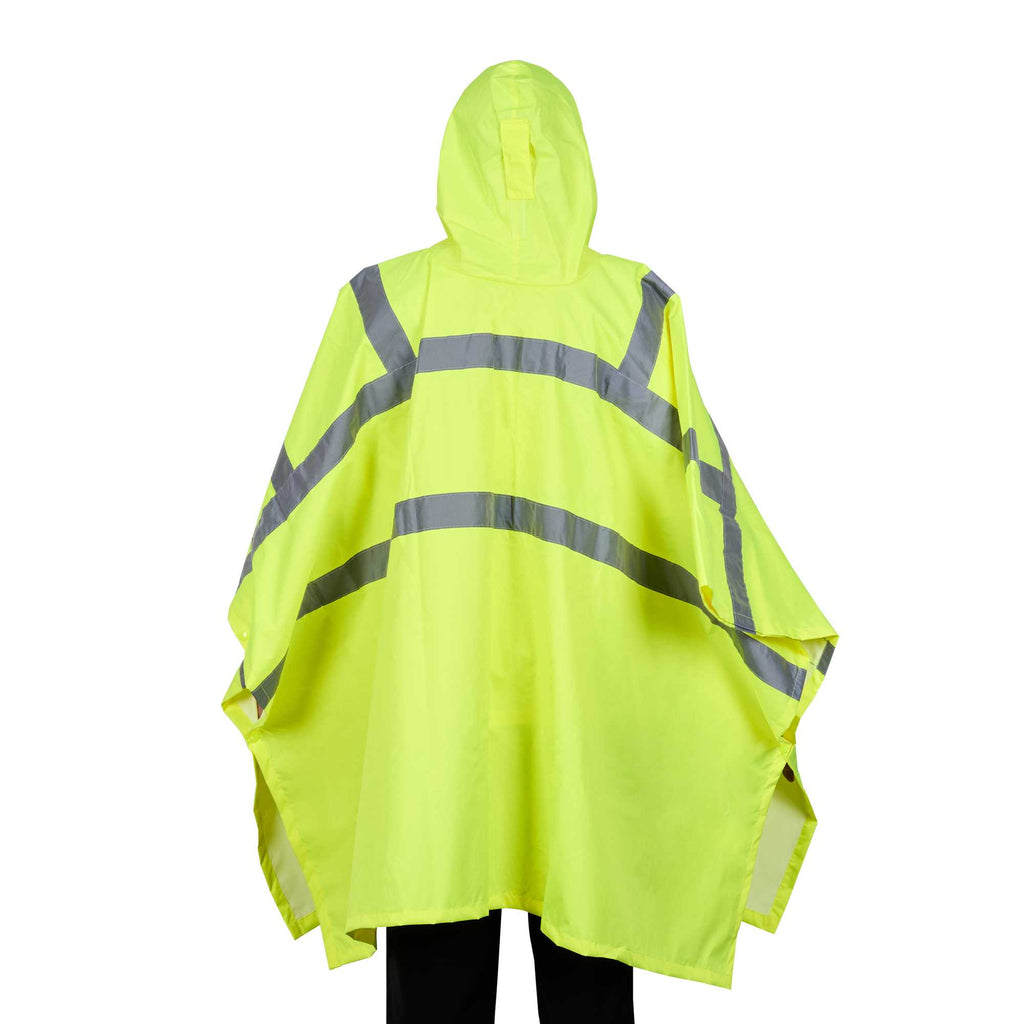 Be Safe Type R Class 3 Lime One Size Fits All High Visibility Lightweight Rain Poncho - Reflective Tape - 1 count box