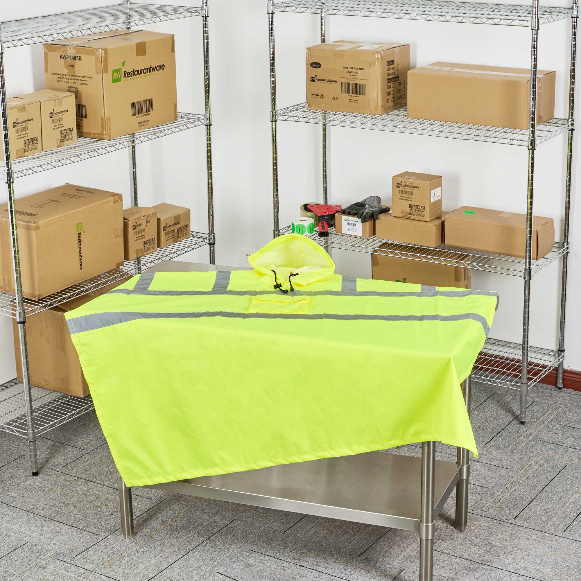 Be Safe Type R Class 3 Lime One Size Fits All High Visibility Lightweight Rain Poncho - Reflective Tape - 20 count box