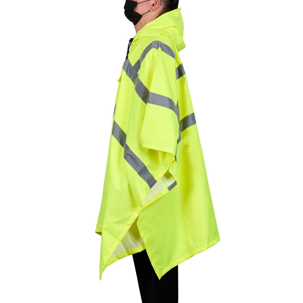 Be Safe Type R Class 3 Lime One Size Fits All High Visibility Lightweight Rain Poncho - Reflective Tape - 20 count box