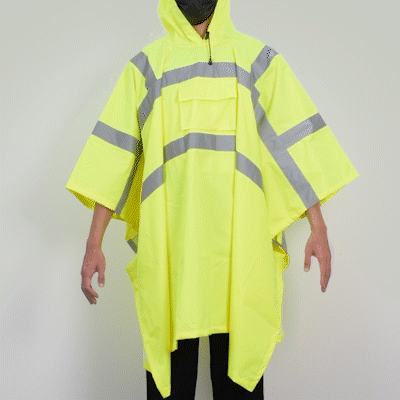 Be Safe Type R Class 3 Lime One Size Fits All High Visibility Lightweight Rain Poncho - Reflective Tape - 20 count box