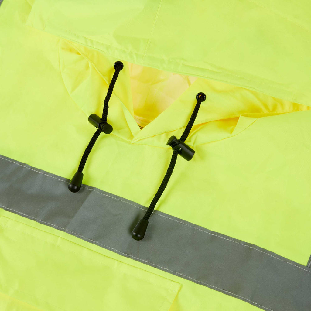 Be Safe Type R Class 3 Lime One Size Fits All High Visibility Lightweight Rain Poncho - Reflective Tape - 20 count box
