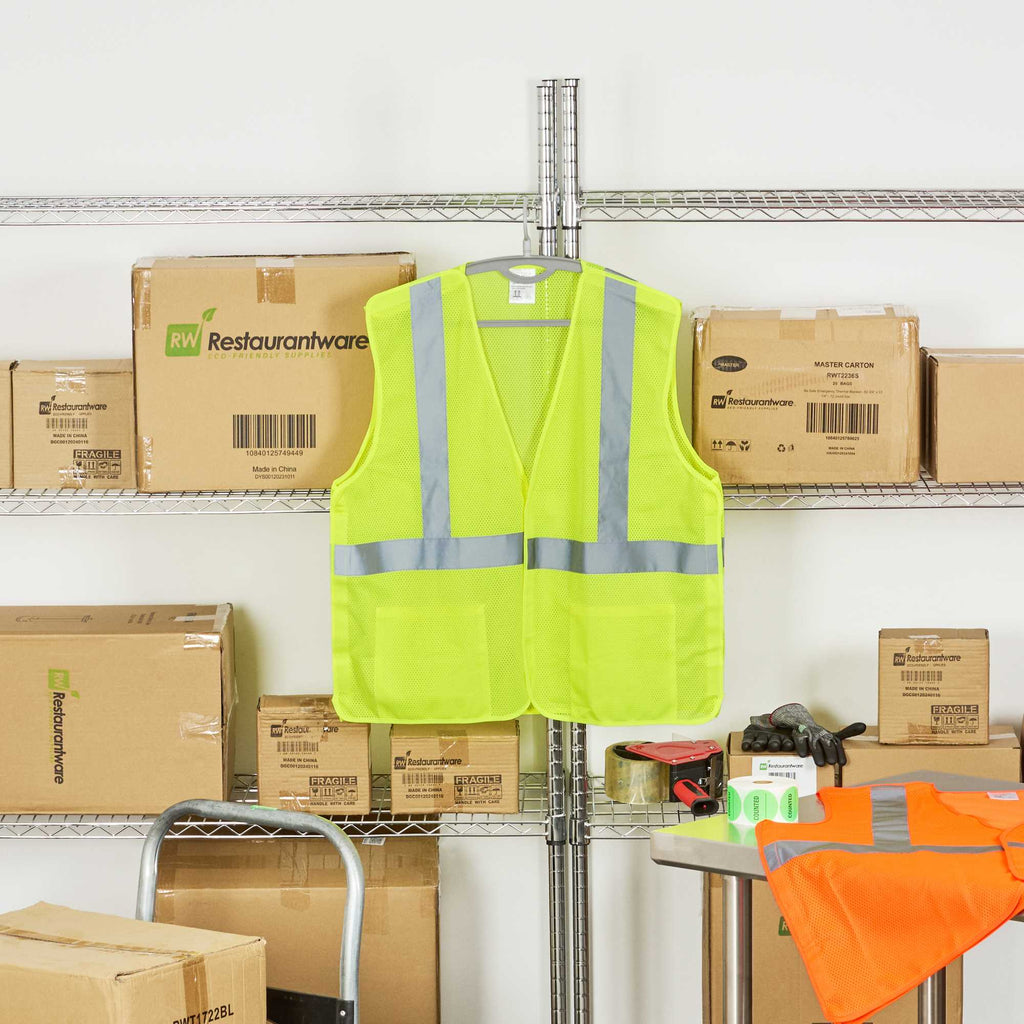 Be Safe Type R Class 2 Lime L/XL High Visibility 5-Point Breakaway Mesh Safety Vest - Hook/Loop Closure, Reflective Tape - 1 count box