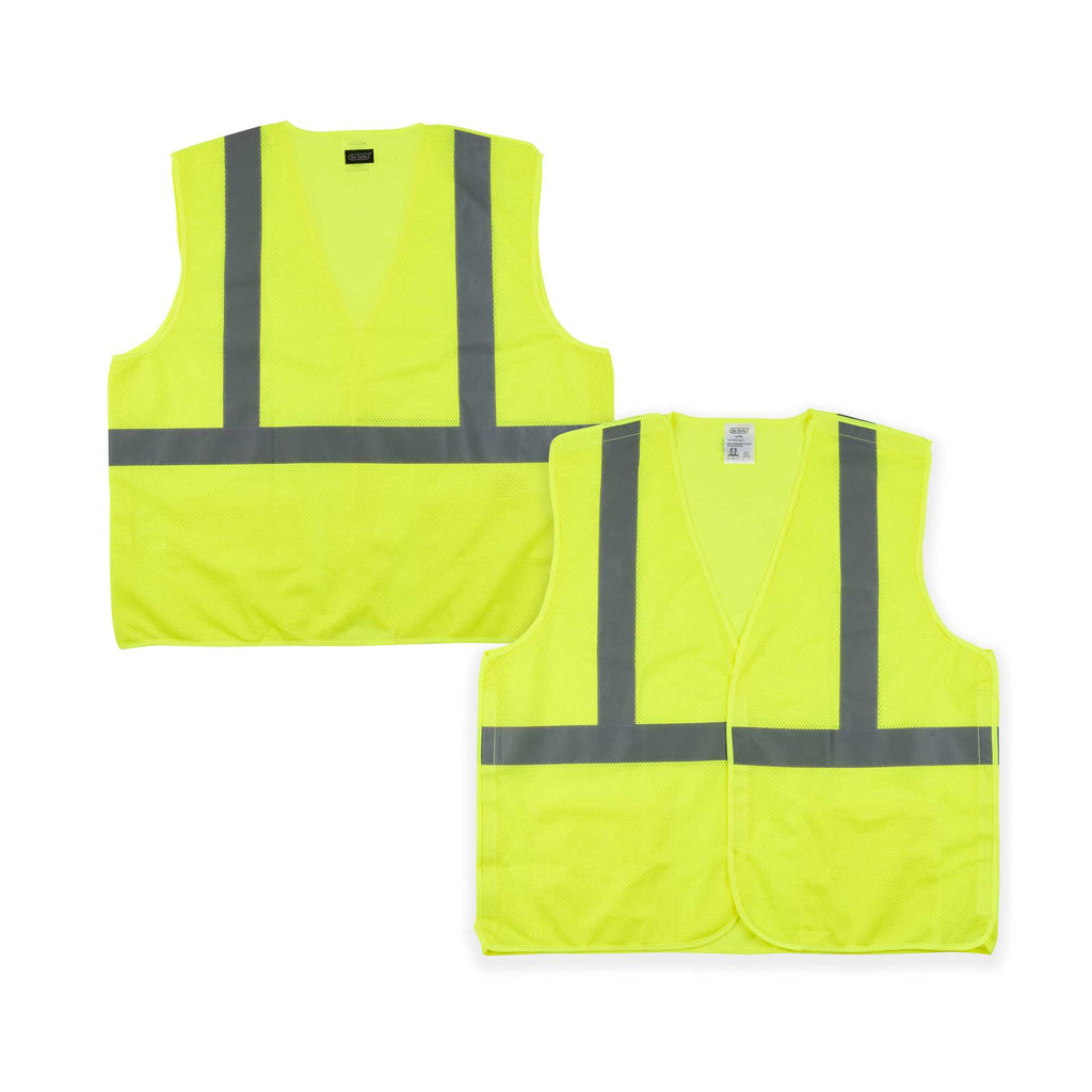 Be Safe Type R Class 2 Lime L/XL High Visibility 5-Point Breakaway Mesh Safety Vest - Hook/Loop Closure, Reflective Tape - 20 count box