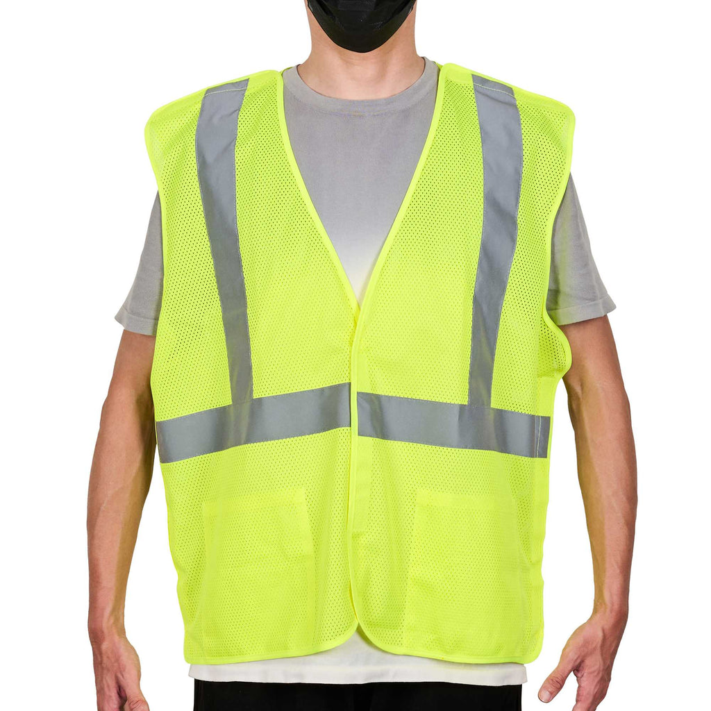 Be Safe Type R Class 2 Lime L/XL High Visibility 5-Point Breakaway Mesh Safety Vest - Hook/Loop Closure, Reflective Tape - 20 count box