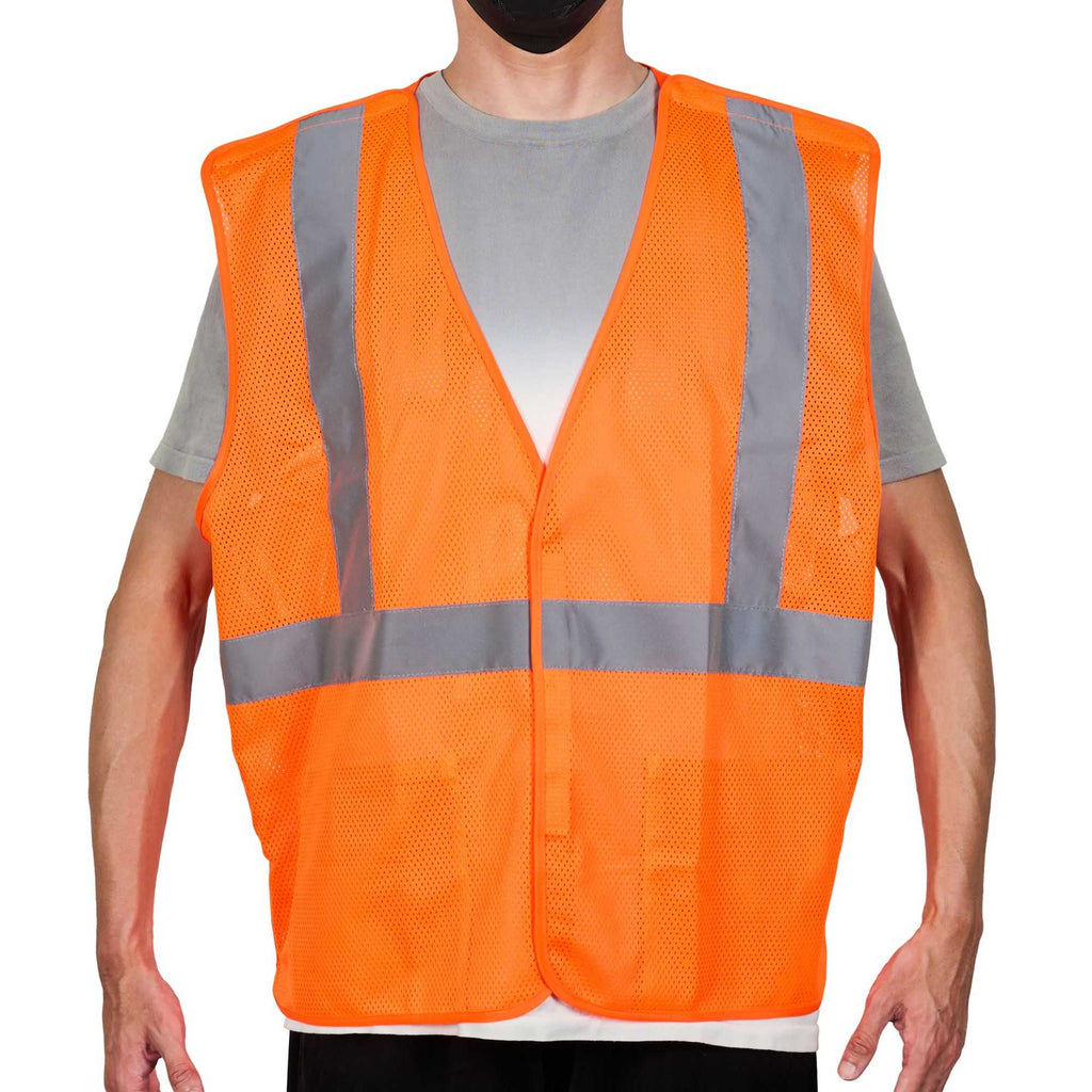 Be Safe Type R Class 2 Orange L/XL High Visibility 5-Point Breakaway Mesh Safety Vest - Hook/Loop Closure, Reflective Tape - 20 count box
