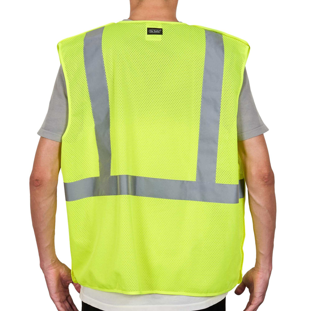 Be Safe Type R Class 2 Lime 2XL/3XL High Visibility 5-Point Breakaway Mesh Safety Vest - Hook/Loop Closure, Reflective Tape - 1 count box