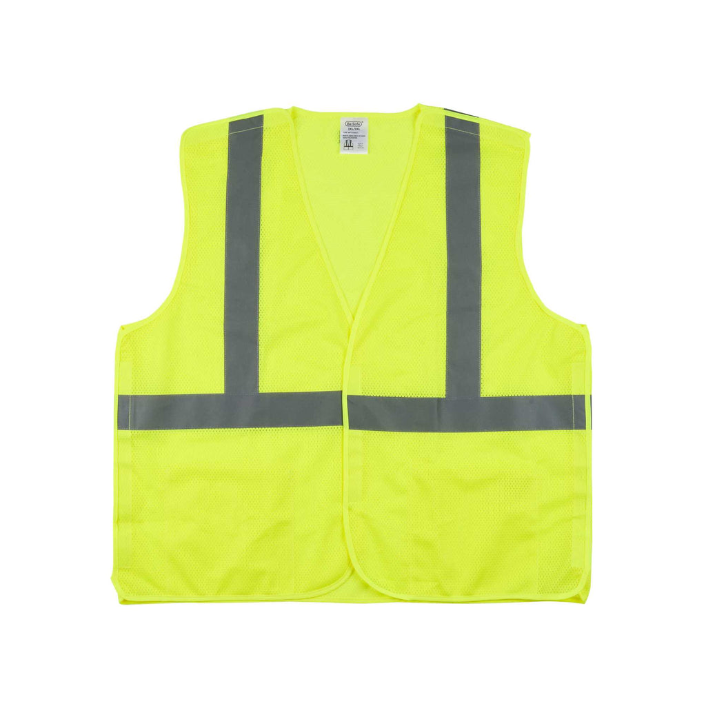 Be Safe Type R Class 2 Lime 2XL/3XL High Visibility 5-Point Breakaway Mesh Safety Vest - Hook/Loop Closure, Reflective Tape - 1 count box
