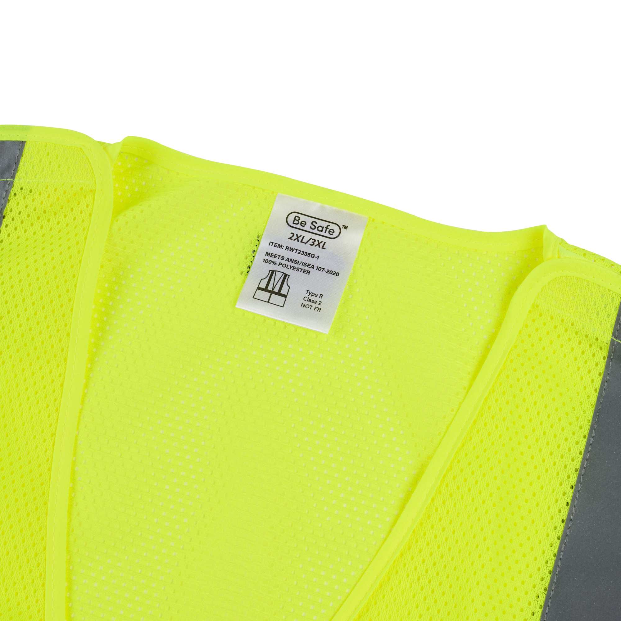Be Safe Type R Class 2 Lime 2XL/3XL High Visibility 5-Point Breakaway Mesh Safety Vest - Hook/Loop Closure, Reflective Tape - 1 count box