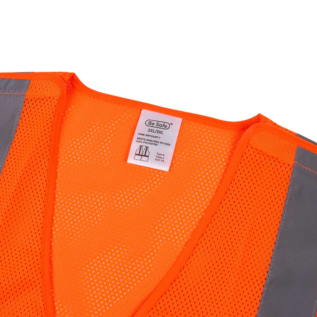 Be Safe Type R Class 2 Orange 2XL/3XL High Visibility 5-Point Breakaway Mesh Safety Vest - Hook/Loop Closure, Reflective Tape - 1 count box