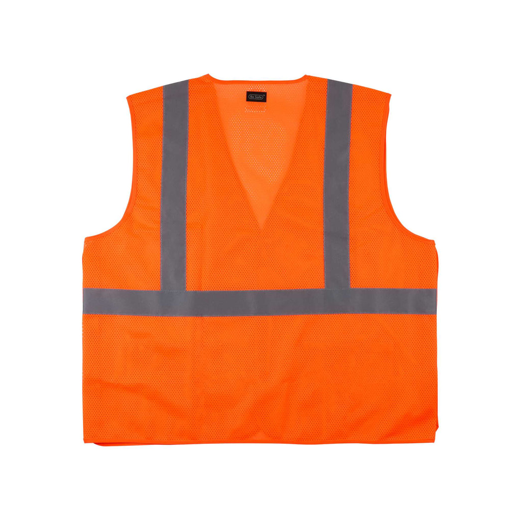Be Safe Type R Class 2 Orange 2XL/3XL High Visibility 5-Point Breakaway Mesh Safety Vest - Hook/Loop Closure, Reflective Tape - 20 count box