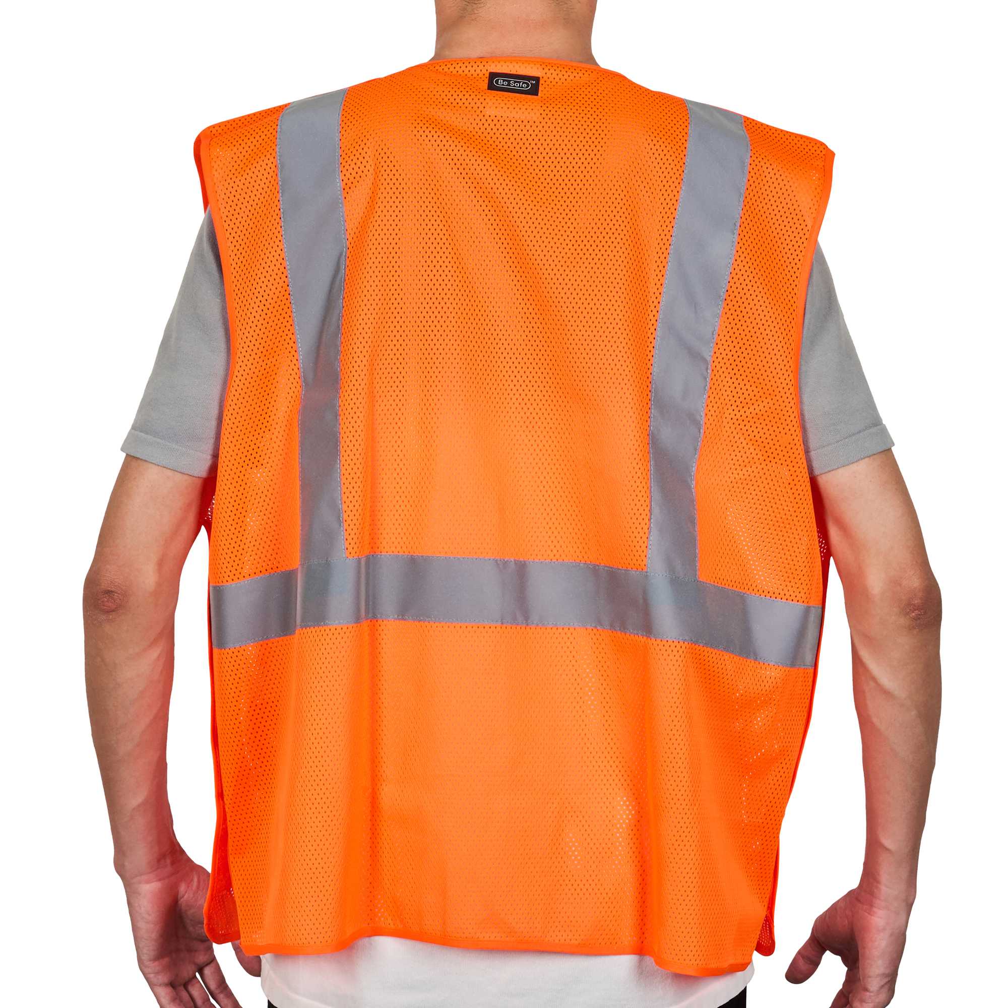 Be Safe Type R Class 2 Orange 2XL/3XL High Visibility 5-Point Breakaway Mesh Safety Vest - Hook/Loop Closure, Reflective Tape - 20 count box