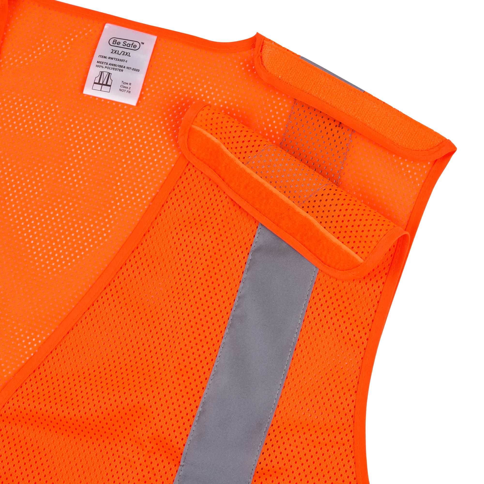 Be Safe Type R Class 2 Orange 2XL/3XL High Visibility 5-Point Breakaway Mesh Safety Vest - Hook/Loop Closure, Reflective Tape - 20 count box