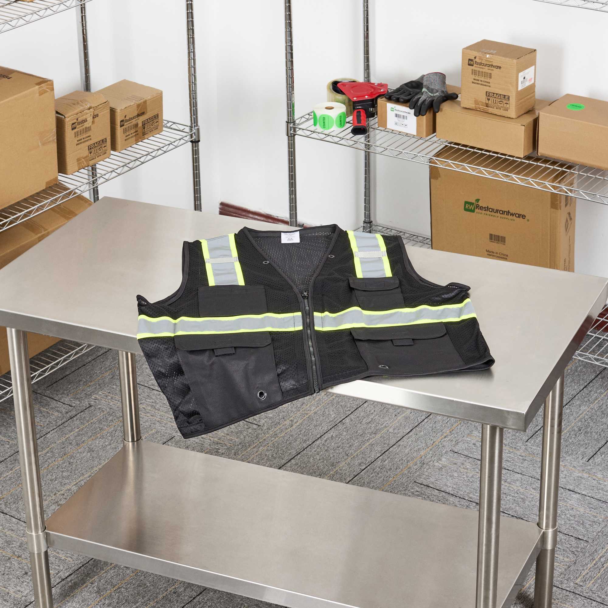 Be Safe Black S/M High Visibility Mesh Safety Vest - Zipper Closure, Reflective Tape - 1 count box