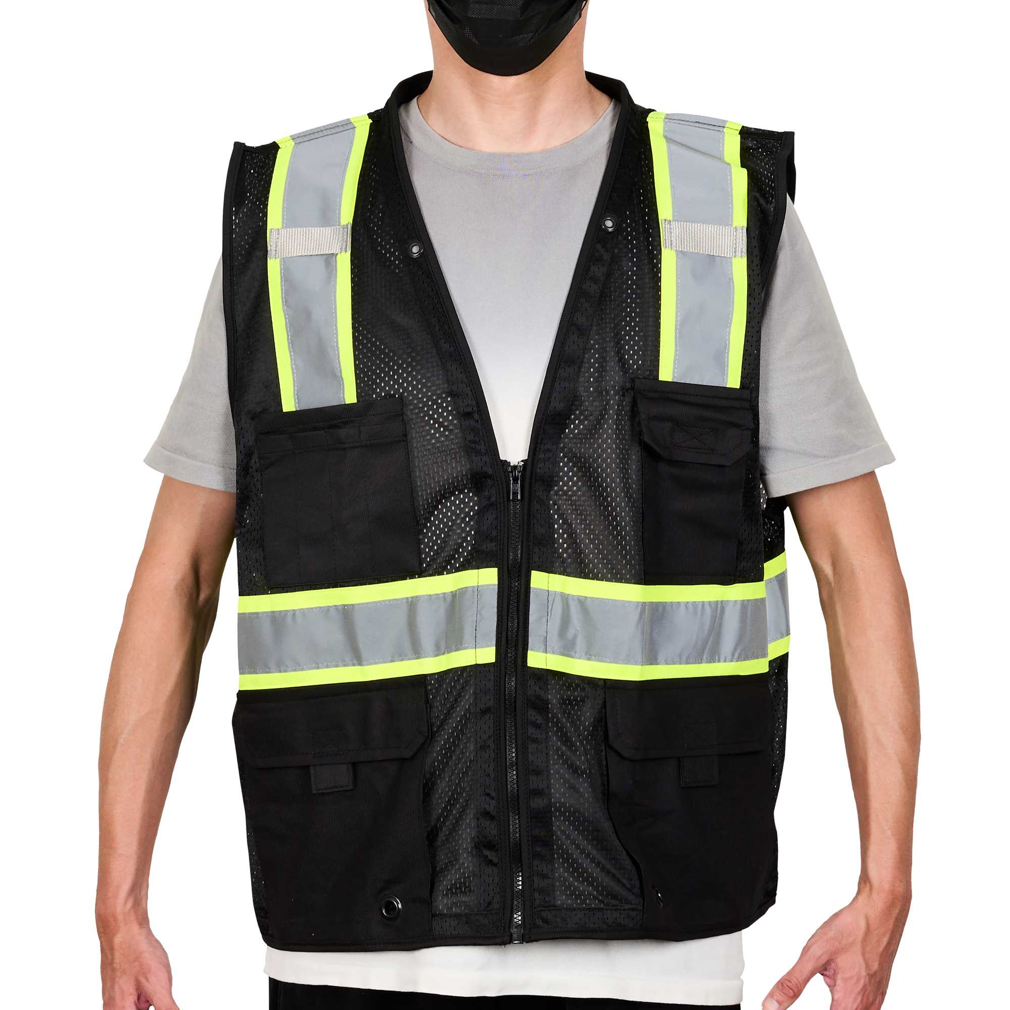 Be Safe Black S/M High Visibility Mesh Safety Vest - Zipper Closure, Reflective Tape - 20 count box