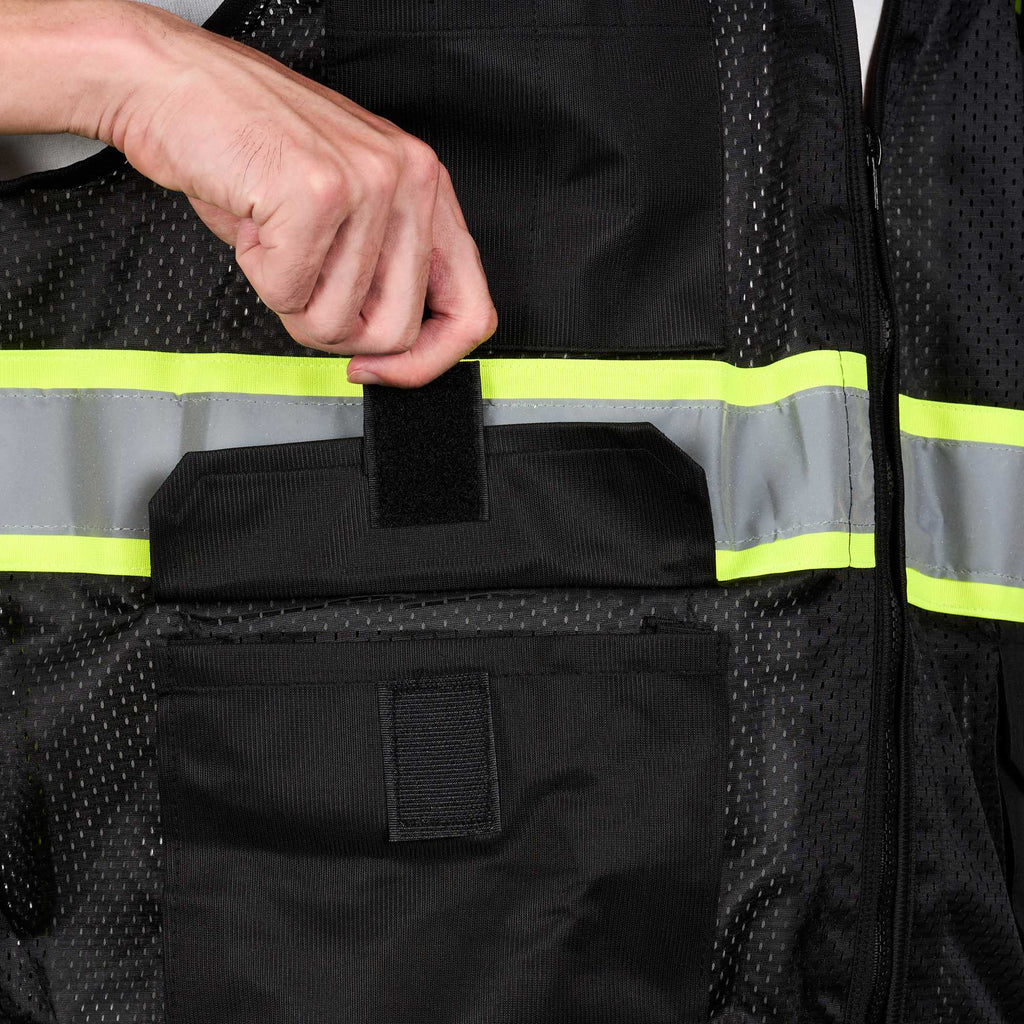 Be Safe Black S/M High Visibility Mesh Safety Vest - Zipper Closure, Reflective Tape - 20 count box